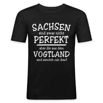 Vogtland Vogtländer Sachsen - Männer Slim Fit T-Shirt - Schwarz - Vorne - Nik (191cm)