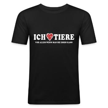 Ich Liebe Tiere Essen Grillen Anti Vegan - Männer Slim Fit T-Shirt - Schwarz - Vorne - Nik (191cm)