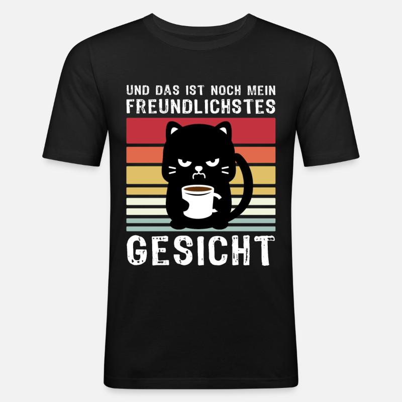 Katzen Kaffee Katze - Männer Slim Fit T-Shirt - Schwarz