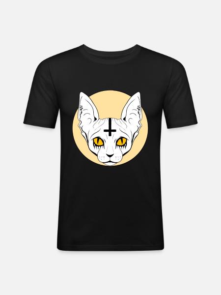 Satanic Baphomet Cat - Männer Slim Fit T-Shirt - Schwarz