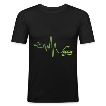 Vegan Herzschlag - Männer Slim Fit T-Shirt - Schwarz - Vorne - Nik (191cm)