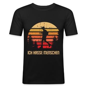 Ich Hasse Menschen Wandern - Männer Slim Fit T-Shirt - Schwarz - Vorne - Nik (191cm)
