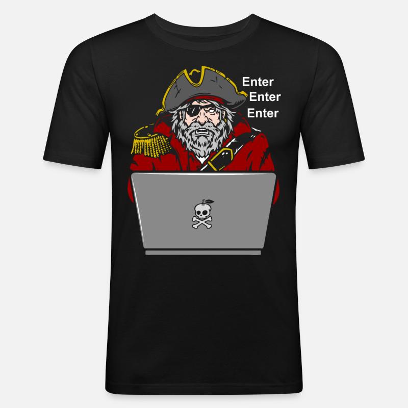 Pirat Notebook Enter - Männer Slim Fit T-Shirt - Schwarz