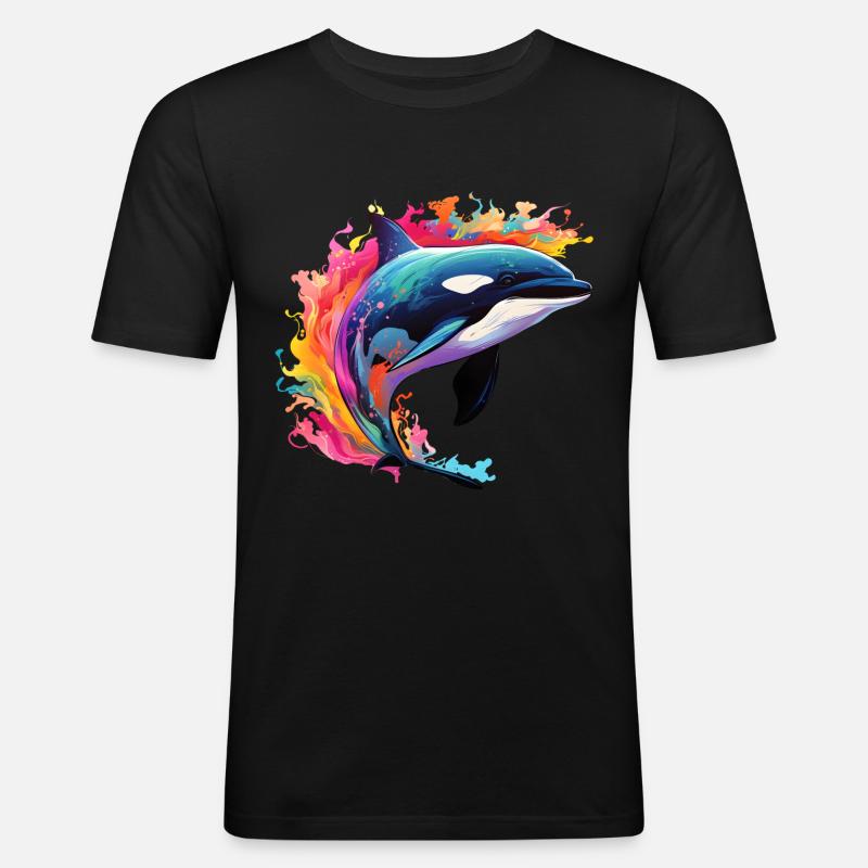 Bunter Schwertwal Orca - Männer Slim Fit T-Shirt - Schwarz