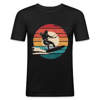 Retro Vintage Kiteboarding Surfing Adventure Gifts - Männer Slim Fit T-Shirt - Schwarz - Vorne - Nik (191cm)