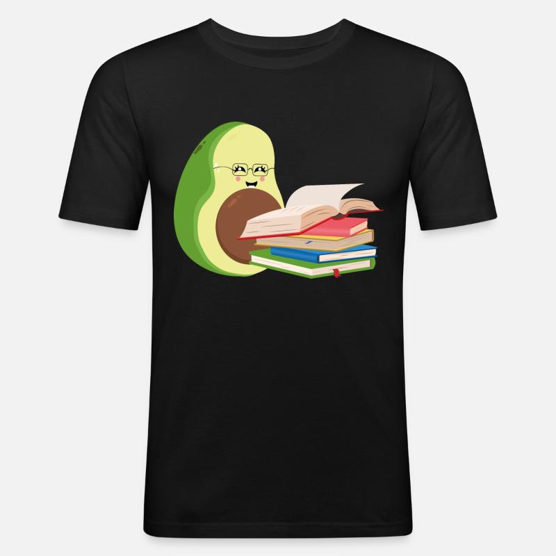 Lustige Avocado liest Bücher - Männer Slim Fit T-Shirt - Schwarz
