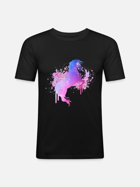 Rosa Pferd Farbfleck - Männer Slim Fit T-Shirt - Schwarz