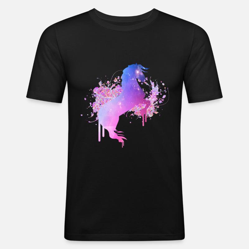 Rosa Pferd Farbfleck - Männer Slim Fit T-Shirt - Schwarz