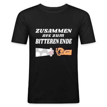 Zusammen bis zum bitteren Ende Katze Geschenk - Männer Slim Fit T-Shirt - Schwarz - Vorne - Nik (191cm)