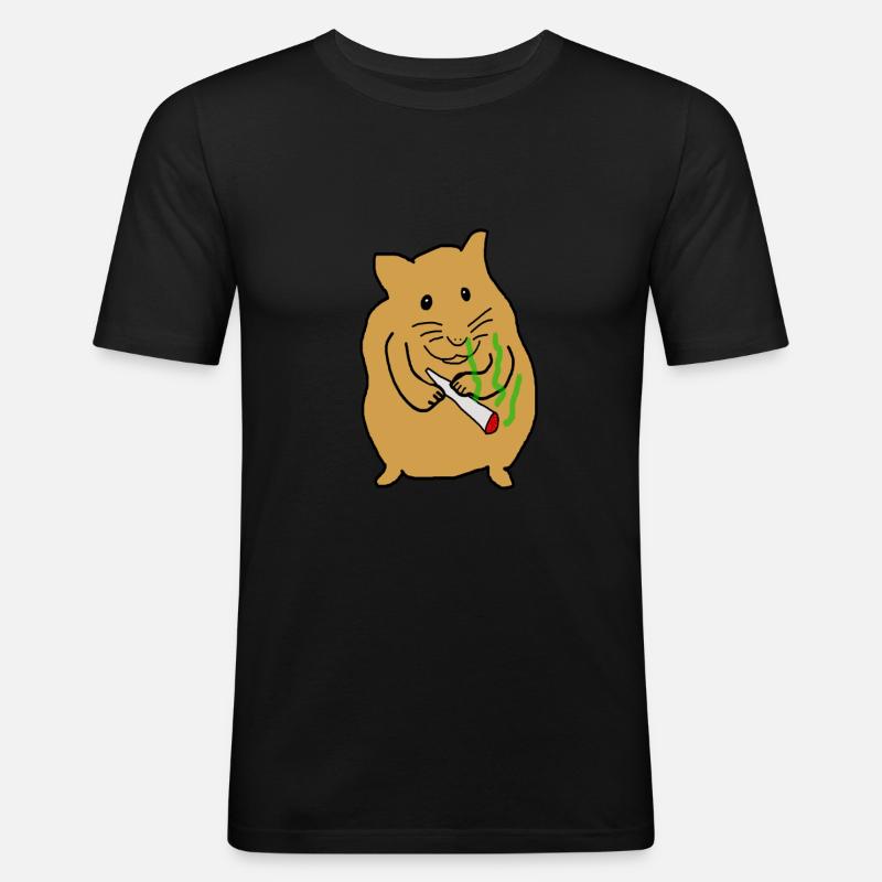 Kiffender Hamster - Männer Slim Fit T-Shirt - Schwarz