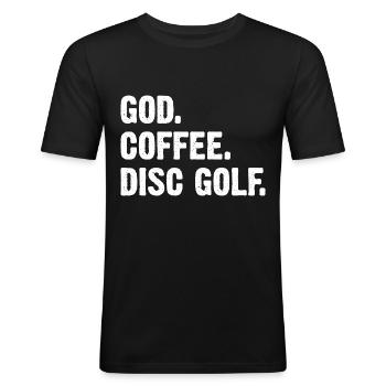 Disque golf God Coffee - T-shirt près du corps Homme - noir - Devant - Nik (191cm)