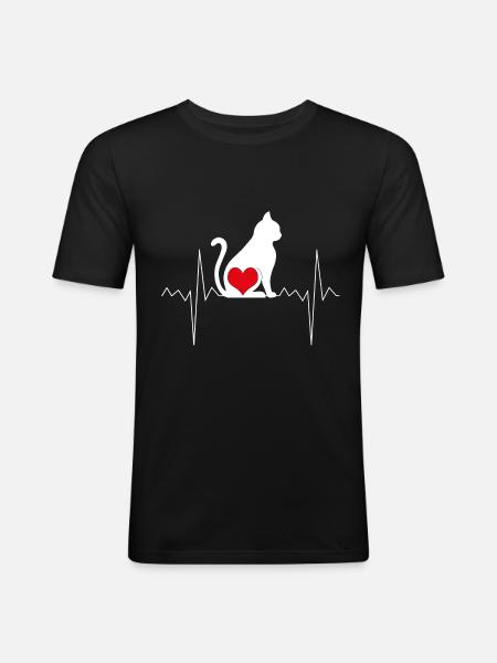 Fréquence cardiaque du chat - T-shirt près du corps Homme - noir