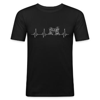 Schlagzeug Drummer Herzschlag für Schlagzeuger - Männer Slim Fit T-Shirt - Schwarz - Vorne - Nik (191cm)