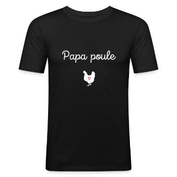 PAPA POULE idée cadeau accessoires et t shirt - T-shirt près du corps Homme - noir - Devant - Nik (191cm)