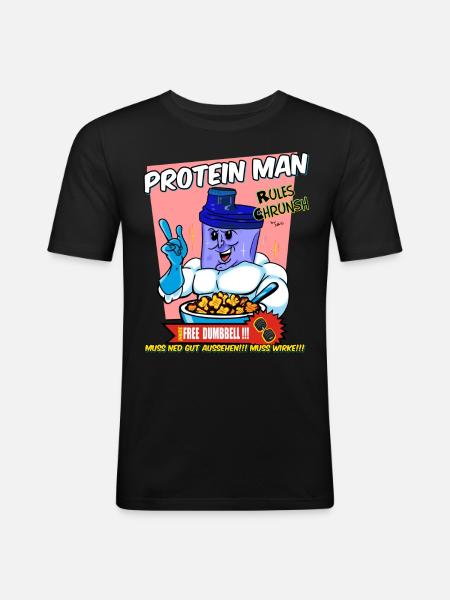Protein-Man - Männer Slim Fit T-Shirt - Schwarz
