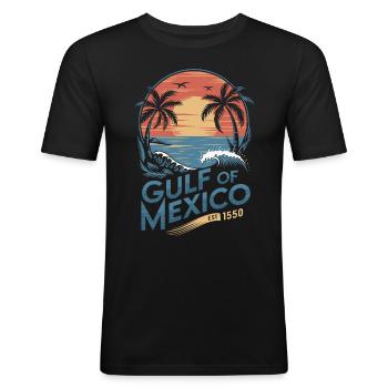 Gulf of Mexico Retro Beach Vibes Vintage Sunset - Männer Slim Fit T-Shirt - Schwarz - Vorne - Nik (191cm)