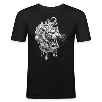 Spiritual Mandala Tiger T-Shirt - Men's Slim Fit T-Shirt - black - Front - Nik (191cm)
