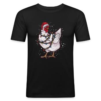 Ugly Christmas Sweater Tshirt Weihnachten Huhn - Männer Slim Fit T-Shirt - Schwarz - Vorne - Nik (191cm)