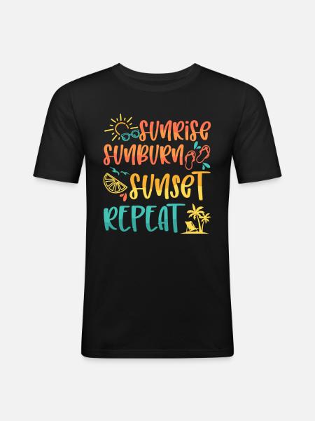 Solopgang Solskoldning Solnedgang Gentagelse, Sommer Beach Vacay - Herre Slim Fit T-Shirt - sort