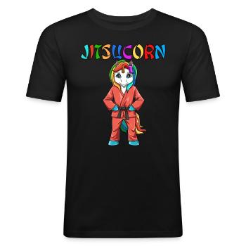 Jitsucorn Einhorn Judo Kampfsportart - Männer Slim Fit T-Shirt - Schwarz - Vorne - Nik (191cm)