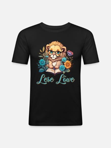 Lese Löwe - Männer Slim Fit T-Shirt - Schwarz