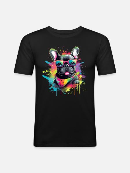 Französische Bulldogge Hund Mops - Männer Slim Fit T-Shirt - Schwarz