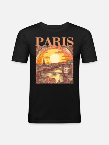 Paris Eiffelturm Bonjour Souvenirs - Männer Slim Fit T-Shirt - Schwarz