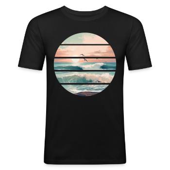 Meer Wellen Brandung Gischt Ufer Küste - Männer Slim Fit T-Shirt - Schwarz - Vorne - Nik (191cm)