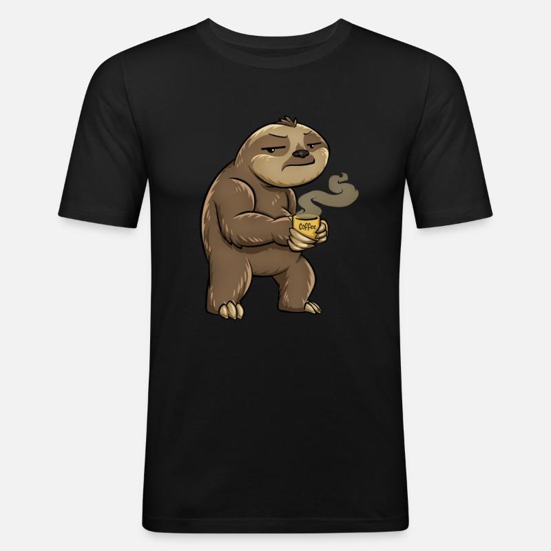 Faultier Kaffee - Männer Slim Fit T-Shirt - Schwarz