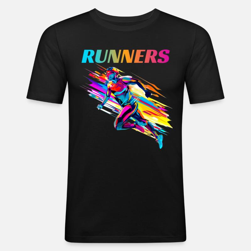 Dynamische Läufer Lauf Wettkampf - Männer Slim Fit T-Shirt - Schwarz