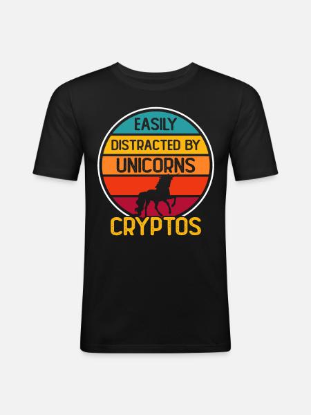 Krypto Kryptowährung Einhorn - Männer Slim Fit T-Shirt - Schwarz