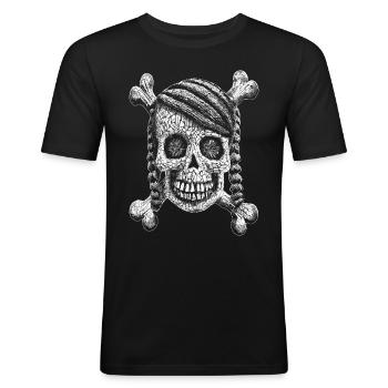 Urbanes Shirt: Mysteriöser Totenkopf-Paranormal! - Männer Slim Fit T-Shirt - Schwarz - Vorne - Nik (191cm)
