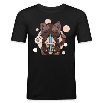 Thé à bulles Boba BubbleTea Kawaii Japan Tea Kpop - T-shirt près du corps Homme - noir - Devant - Nik (191cm)