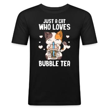 Thé à bulles Boba BubbleTea Kawaii Japan Tea Kpop - T-shirt près du corps Homme - noir - Devant - Nik (191cm)