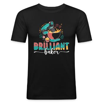 Boulanger Brilliant Cupcake Boulangerie Chef Gâteau - T-shirt près du corps Homme - noir - Devant - Nik (191cm)