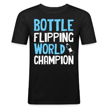 Bottle Flipping - World Champion - Men's Slim Fit T-Shirt - black - Front - Nik (191cm)