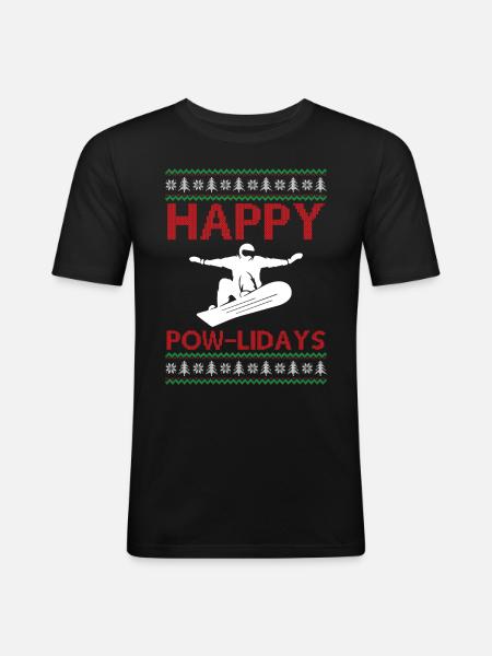 Snowboarding Ugly Christmas - Happy Pow-Lidays - Men's Slim Fit T-Shirt - black