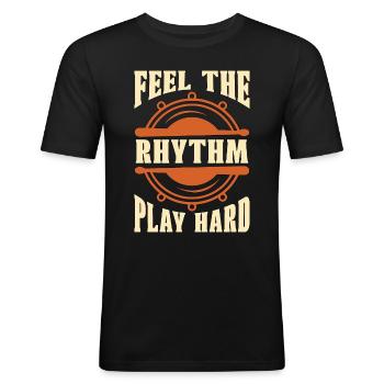 Snare Drum Feel The Rhythm Marching Band Drummer - T-shirt près du corps Homme - noir - Devant - Nik (191cm)