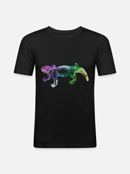Leguan Reptil Echse - Männer Slim Fit T-Shirt - Schwarz