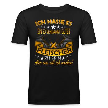 Fleisch Sprüche Fleischer Fleischesser Spruch - Männer Slim Fit T-Shirt - Schwarz - Vorne - Nik (191cm)