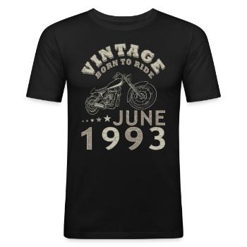 Biker Motorrad Juni 1993 30 Jahre Spruch - Männer Slim Fit T-Shirt - Schwarz - Vorne - Nik (191cm)