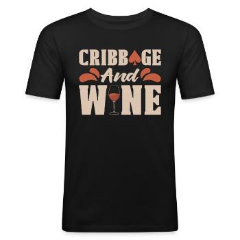 Cribbage And Wine Loves Board Game Card Game Crib - Men's Slim Fit T-Shirt - black - Front - Nik (191cm)