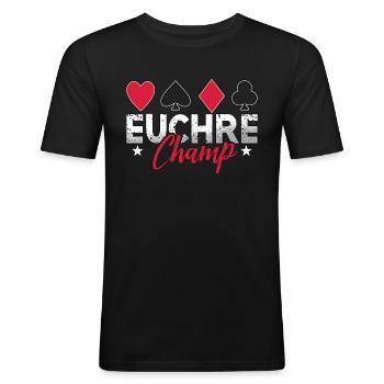 Euchre Champ Cartes à jouer Pinochle Jeu de société - T-shirt près du corps Homme - noir - Devant - Nik (191cm)
