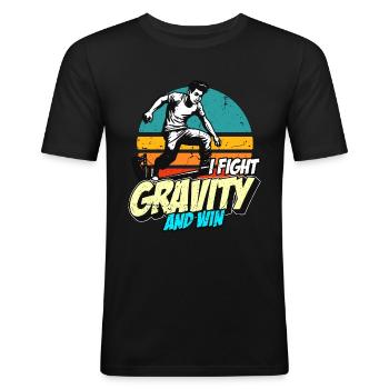 Parkour Je lutte contre la gravité et Backflip Amateur de parkour - T-shirt près du corps Homme - noir - Devant - Nik (191cm)