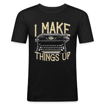 Ecriture J’invente Littérature Journaliste - T-shirt près du corps Homme - noir - Devant - Nik (191cm)