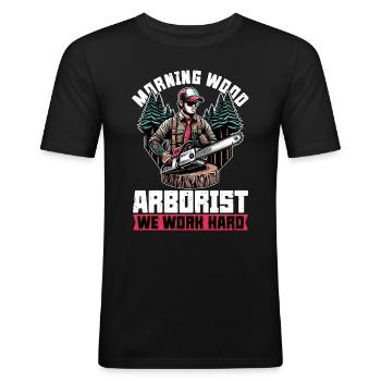 Arborist Morning Wood Spécialiste des arbres - T-shirt près du corps Homme - noir - Devant - Nik (191cm)