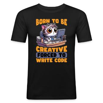 Codeur né pour être créatif Développeur Web Codeurs - T-shirt près du corps Homme - noir - Devant - Nik (191cm)