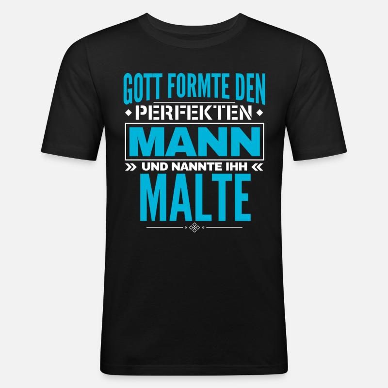 Malte Name Design - Männer Slim Fit T-Shirt - Schwarz