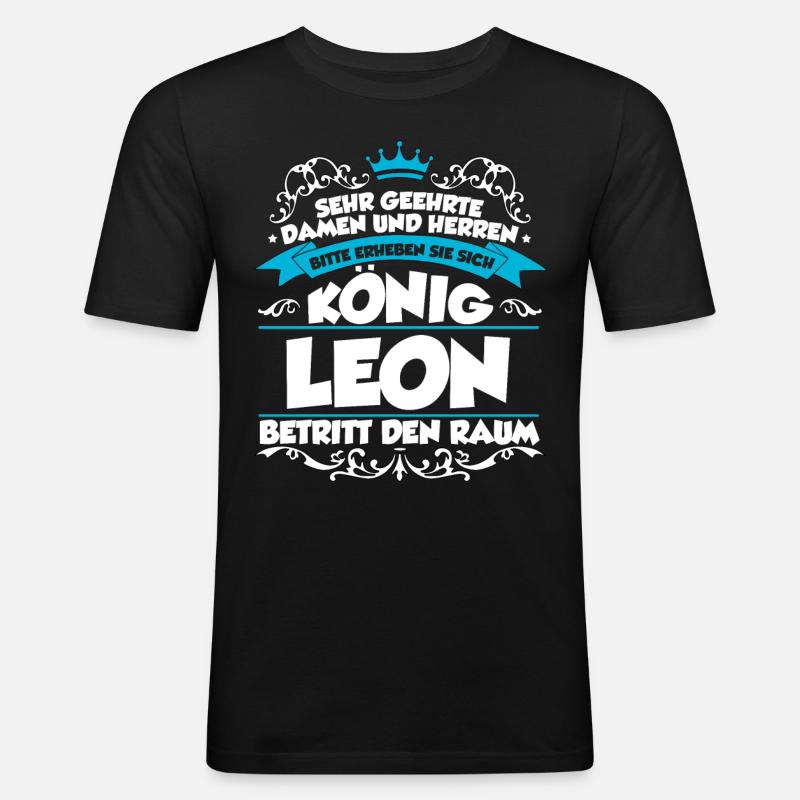Leon Name Design - Männer Slim Fit T-Shirt - Schwarz