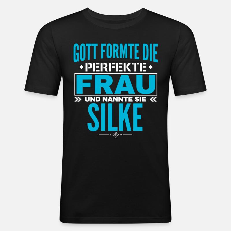 Silke Name Design - Männer Slim Fit T-Shirt - Schwarz